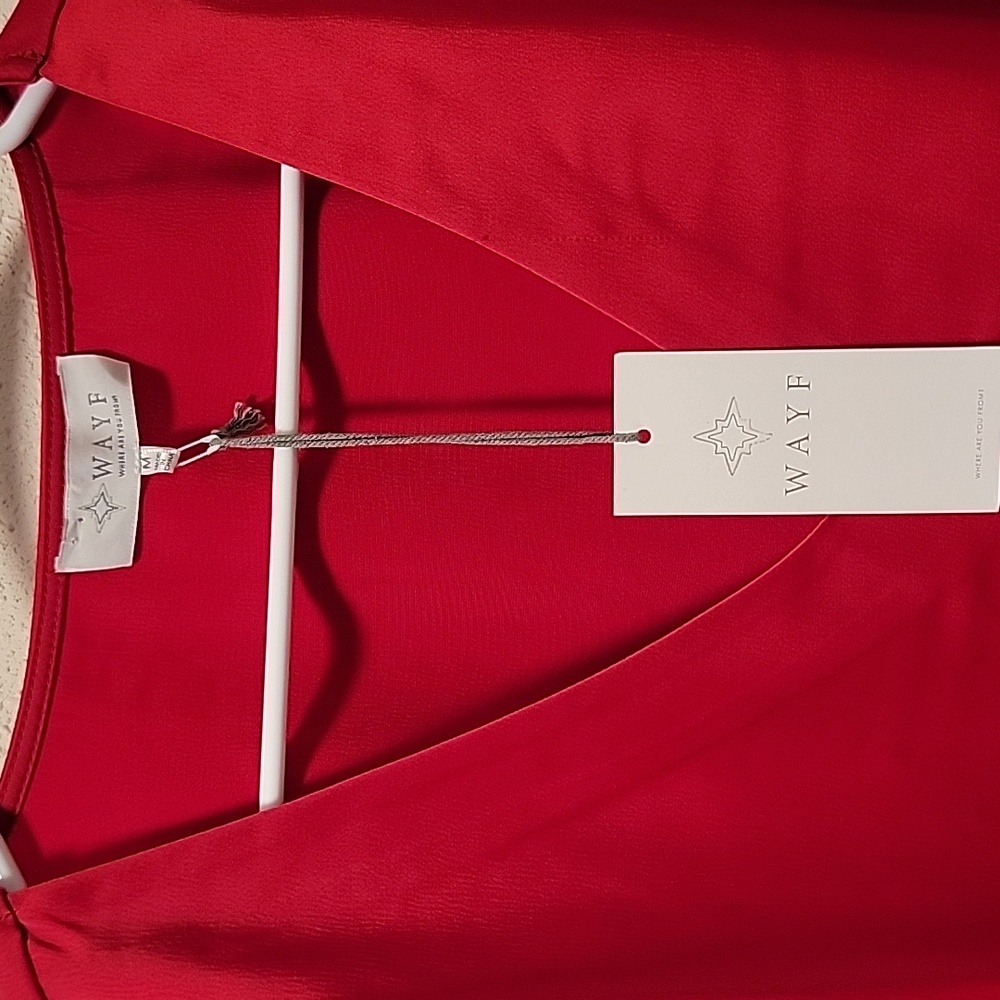 Wayf Red Crop Blouse with Embellished Bell Sleeves Sz M NWT - Picture 2 of 8